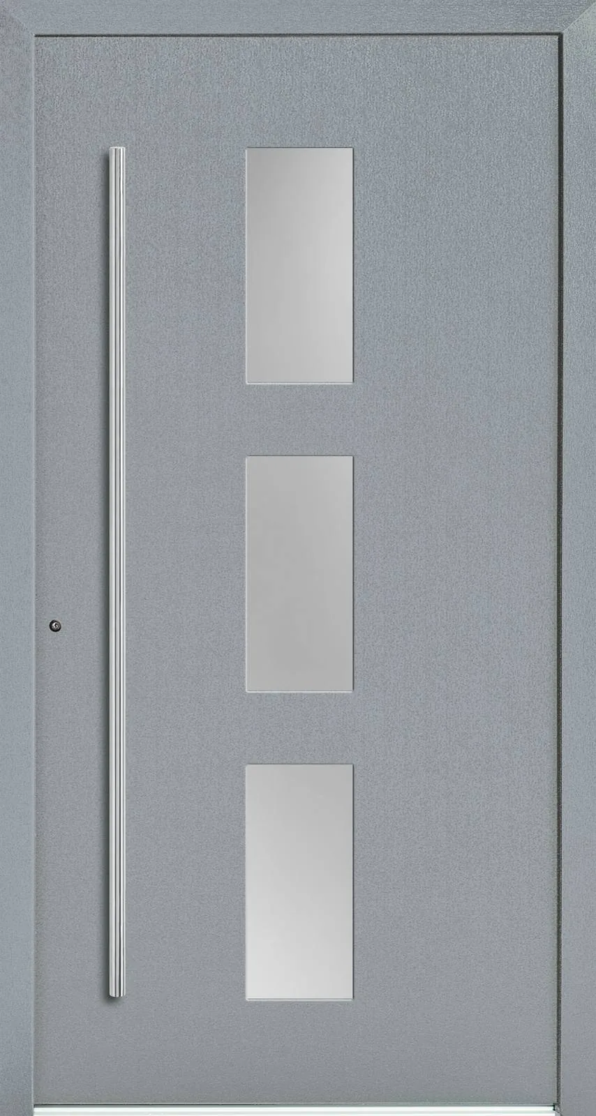 Haustür-Modell DF 7745-50 mit Aufsatzfüllung in Grau und Satinato-Glas